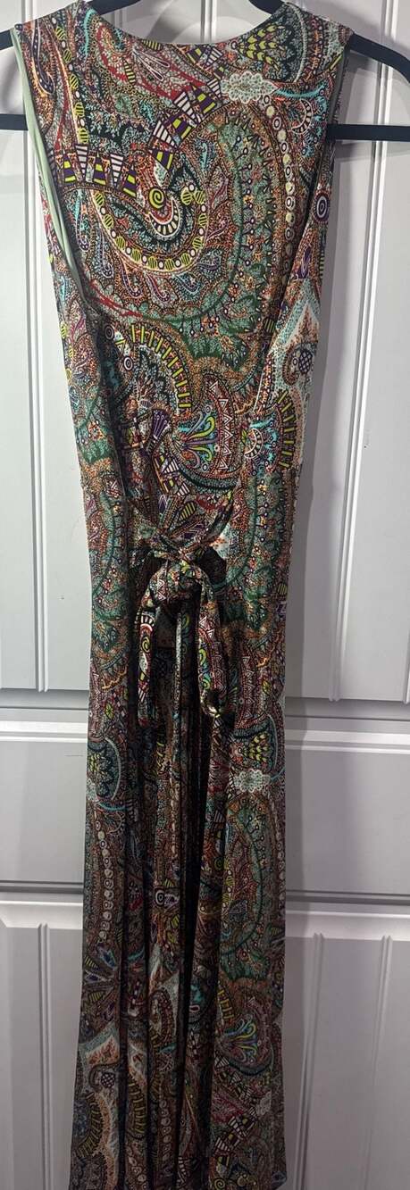 ETRO Boho, Retro ,Paisley Print V-Neck Sleeveless Maxi Dress with Tie Back - Picture 6 of 10